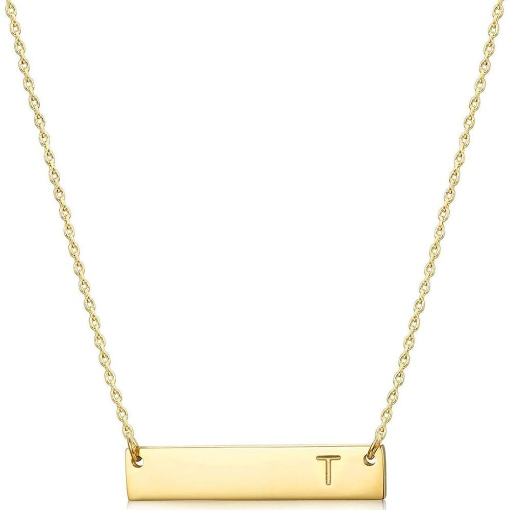 Initial Bar Necklace 18K Gold Plated Stainless steel Initial Necklace Simple Del